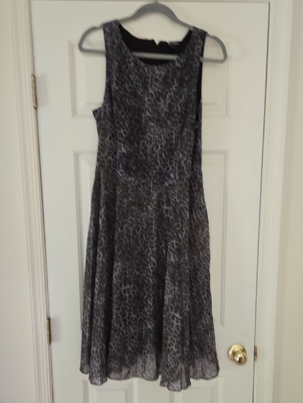 Sleeveless Animal Print A-Line Dress in Charcoal Gray